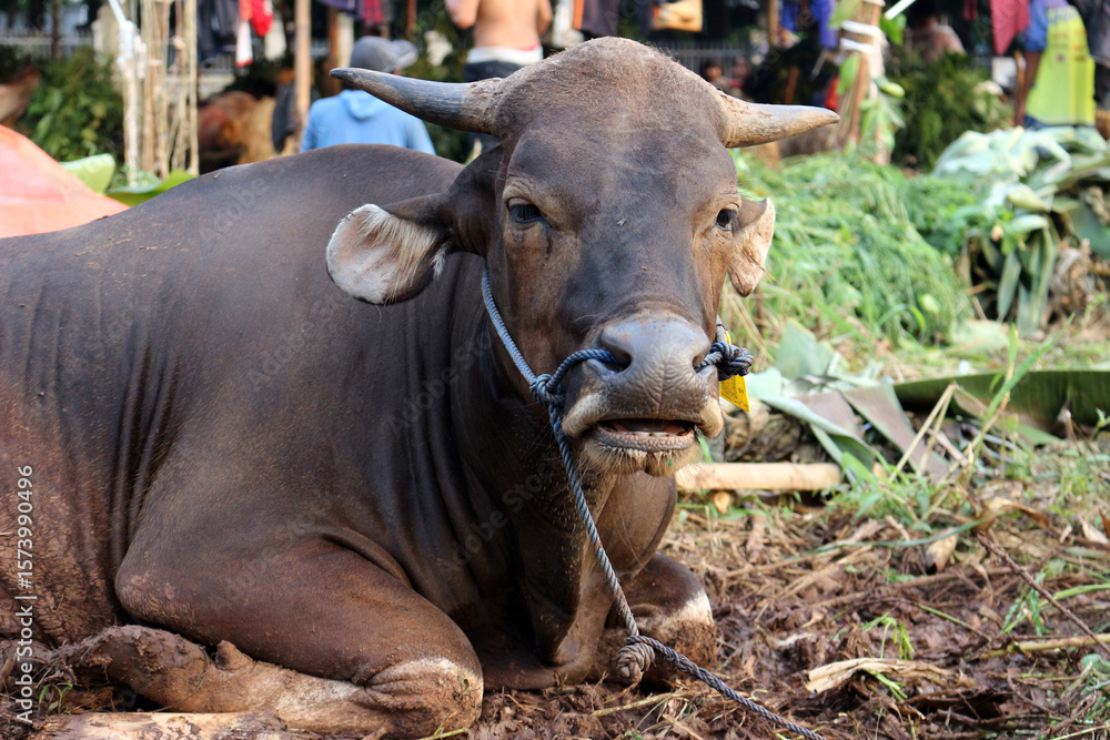 Naklejka premium Bima cow in the yard