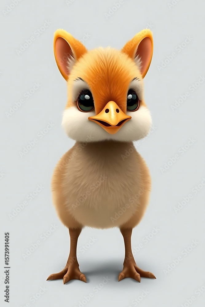 Fototapeta premium Whimsical Baby Chick with Large Eyes and Soft Feathers Illustration