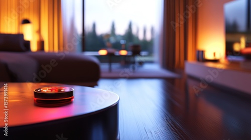 Sophisticated living room ambiance featuring a modern smart home device