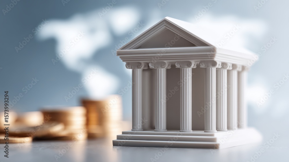 Obraz premium Bank hologram and connecting technology, with stock market graph background, highlighting futuristic banking systems.