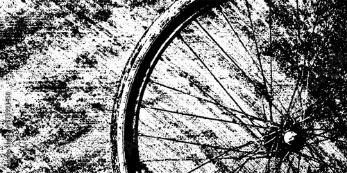 Vintage rusted bicycle rim with spoke shadows for grunge design