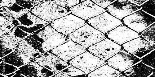 Rusted chain link fence overlay with corrosion for textured background design