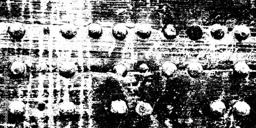 Distressed rusty ship hull with rivet rows and salt stains for grunge overlay effects