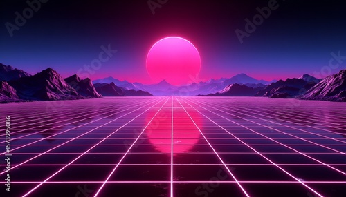 Retro Synthwave Neon Sunset 07