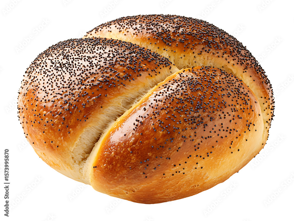 Golden braided bread roll with poppy seeds isolated on transparent background Golden braided bread roll with poppy seeds isolated on transparent background