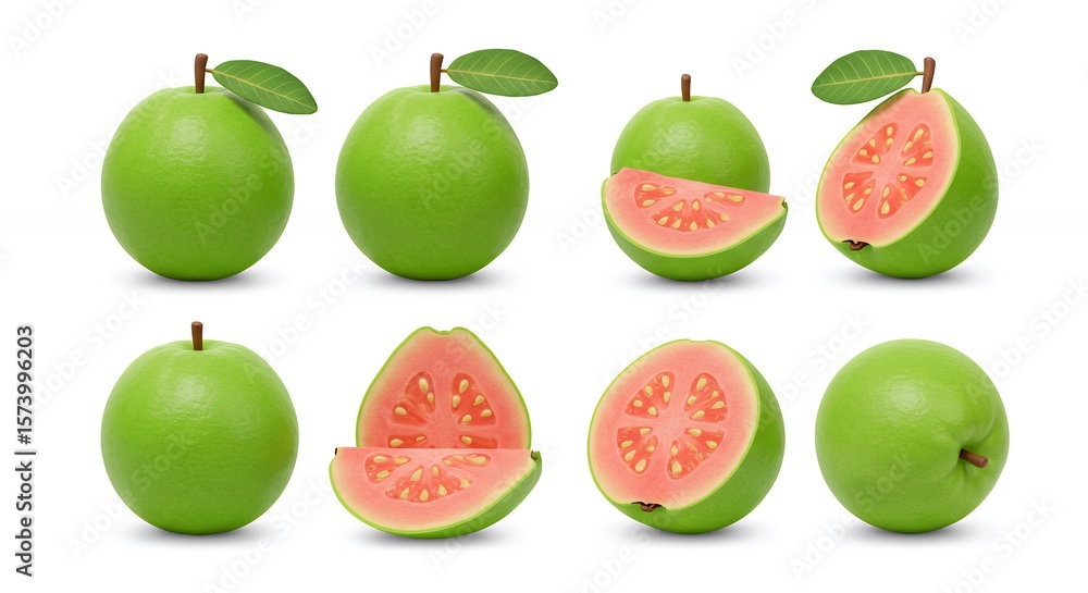 Naklejka premium Guava fruit set isolated on white background