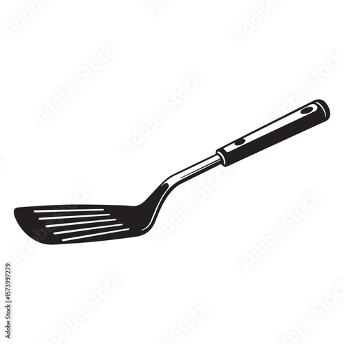 Black and white illustration of a cooking spatula for culinary and kitchen concepts