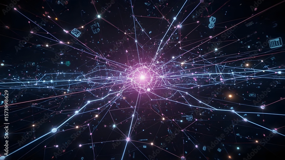 Naklejka premium Abstract Digital Network with Illuminated Connections