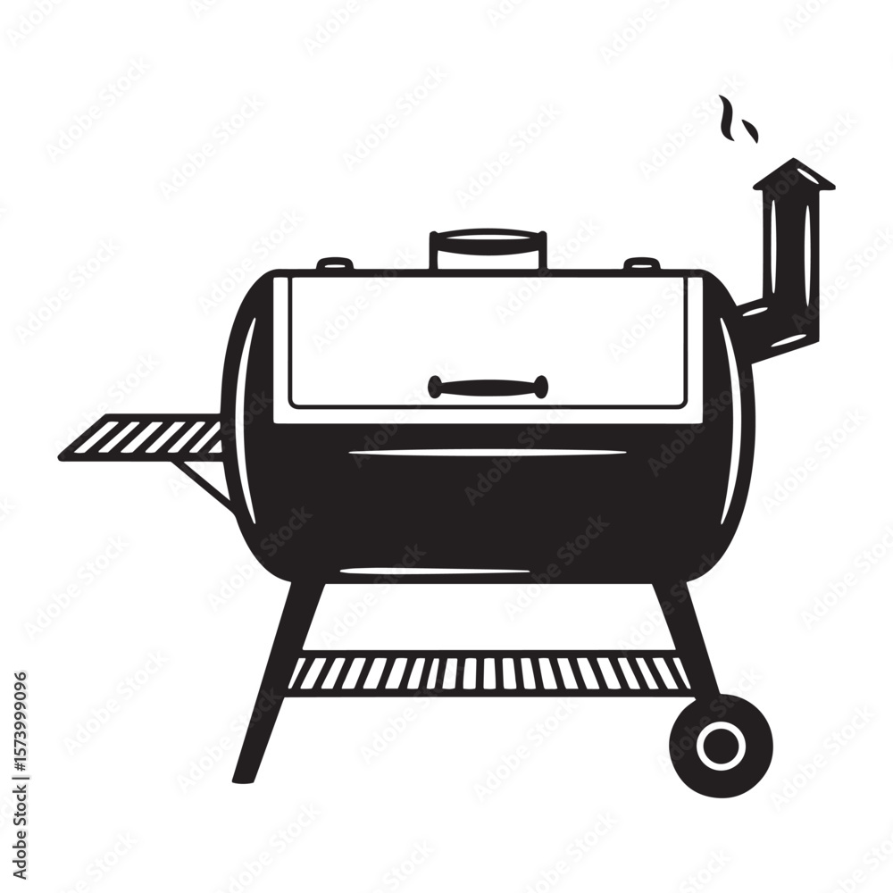 Classic black and white illustration of a smoker grill for barbecue and outdoor cooking. Classic black and white illustration of a smoker grill for barbecue and outdoor cooking.