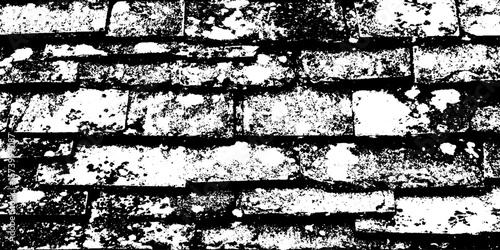Black and white tiled slate roof with lichen texture for distressed background design