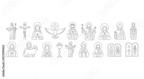 Religious Icon Outlines: Collection of Christian Symbols and Figures