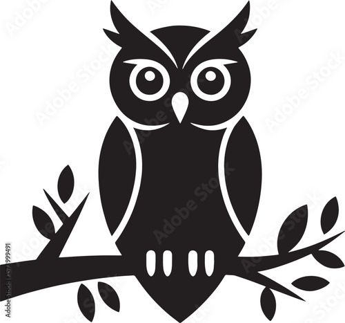 owl Halloween black silhouette vector, spooky simple silhouette design icon on white background, Halloween clipart illustration