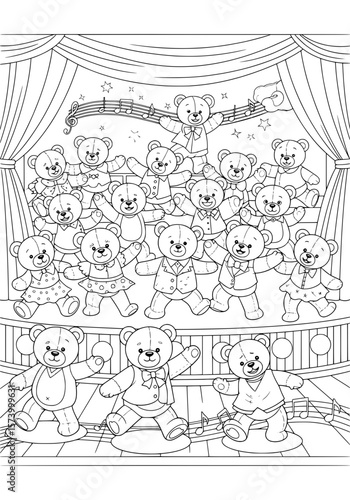 A noisy teddy bear party. coloring book