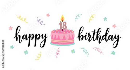 Happy 18th Birthday Pastel Cake Graphic Design
