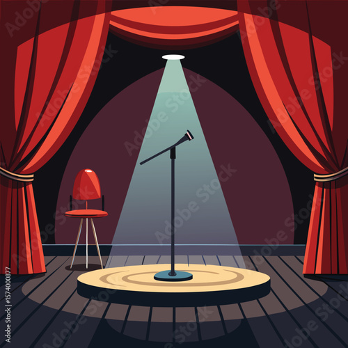 A classic intimate stage is bathed in a single spotlight