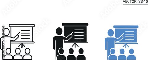 Illustration of a person presenting to an audience using a presentation board