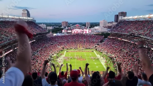 Full stadium view of a large sporting event crowd