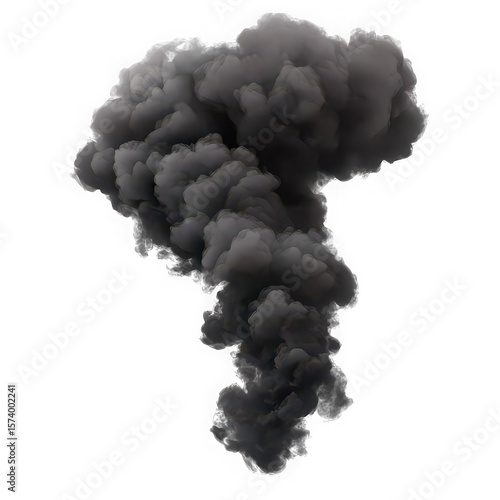 Dense dark grey smoke billowing upwards against a black background