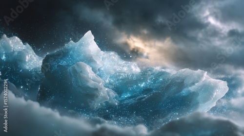 Glowing Ice Formations in a Dramatic Nightscape