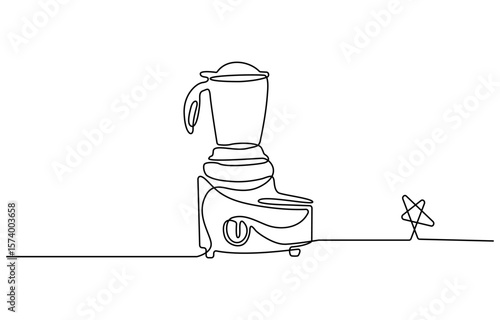 Blender Smoothie Maker Food Processor continuous one line art drawing, One single line drawing of electric blender home appliance for making fruit juice smoothie
