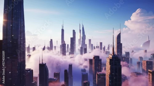 Futuristic city above clouds