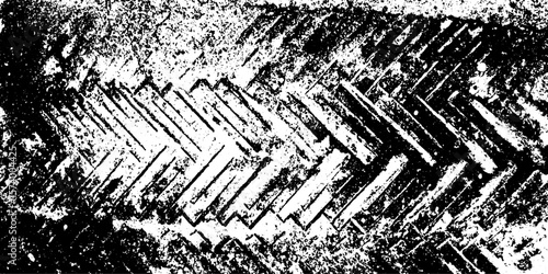 Distressed worn tire skid mark pattern on asphalt for sporty grunge effect