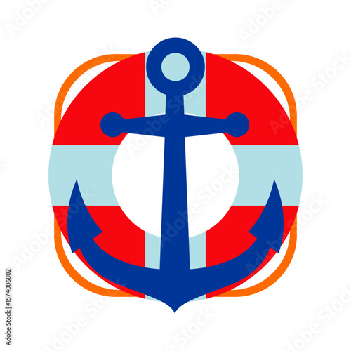 Logo nautical. Silueta de ancla de barco con anillo salvavidas