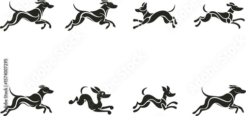 Running Dog Silhouettes - Canine Movement Vector Set