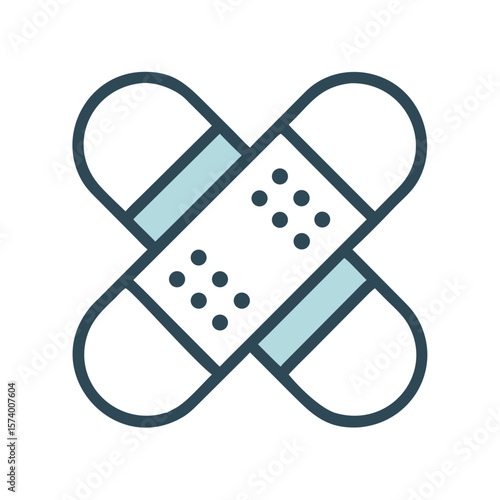 Two crossed bandages or plasters in a simple flat design on a black background illustration