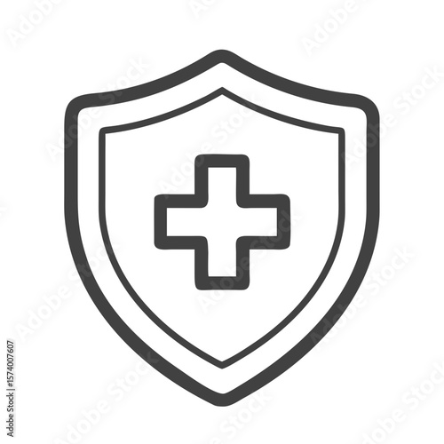 Shield with a plus sign representing health protection security safety and medical insurance concept