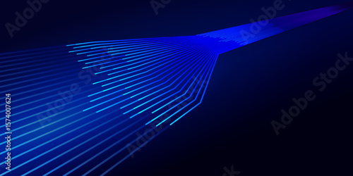 Obraz na plátně Abstract blue glowing lines converge on a dark background, suggesting technology, data, and speed
