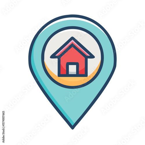 Home location icon with a house inside of a map pin vector illustration