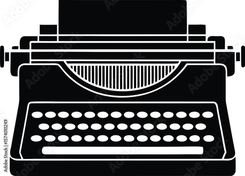 vintage typewriter silhouette vector icon