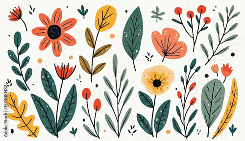 Luxury floral botanical on background vector. Elegant gold line wallpaper flowers, leaves, foliage, branches in hand drawnBeautiful spring meadow, colorful flowers and grass border vector illustration