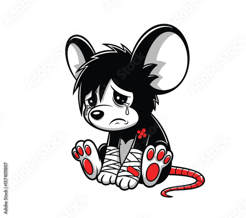Sad and Injured Crying Mouse Cartoon