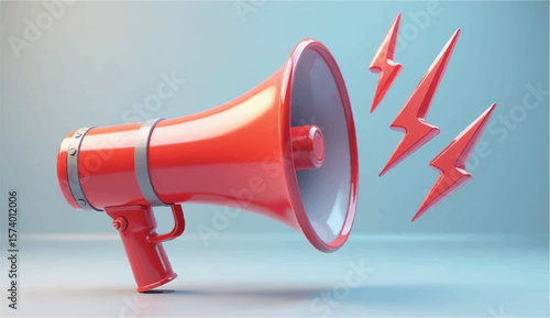 Marketing or advertising concept, 3d megaphone loudspeaker in realistic cute cartoon style. Vector illustrationBullhorn, loudspeaker icon. Loud speaker for sound amplifying, broadcast. Megaphone 