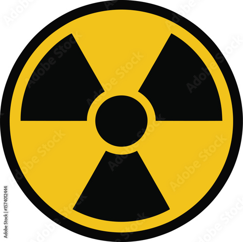 A yellow and black radiation symbol with a black circle in the center and three black triangles 99 char