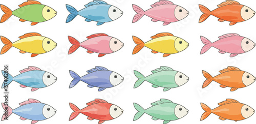 Colorful watercolor fish illustration, whimsical sea animals, cute cartoon fish, marine clipart, underwater creatures, hand painted aquatic set