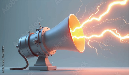 Marketing or advertising concept, 3d megaphone loudspeaker in realistic cute cartoon style. Vector illustrationBullhorn, loudspeaker icon. Loud speaker for sound amplifying, broadcast. Megaphone 