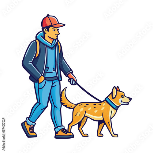 Man Walking Dog carton Clipart Vector Icon	
