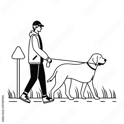 Man Walking Dog Silhouette Clipart Vector Icon	
