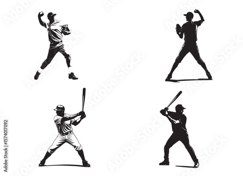 Baseball Player Silhouettes - Dynamic Action Collection