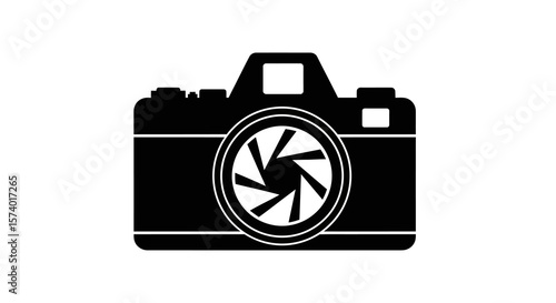 Simple Black Silhouette of a Retro Camera with Aperture