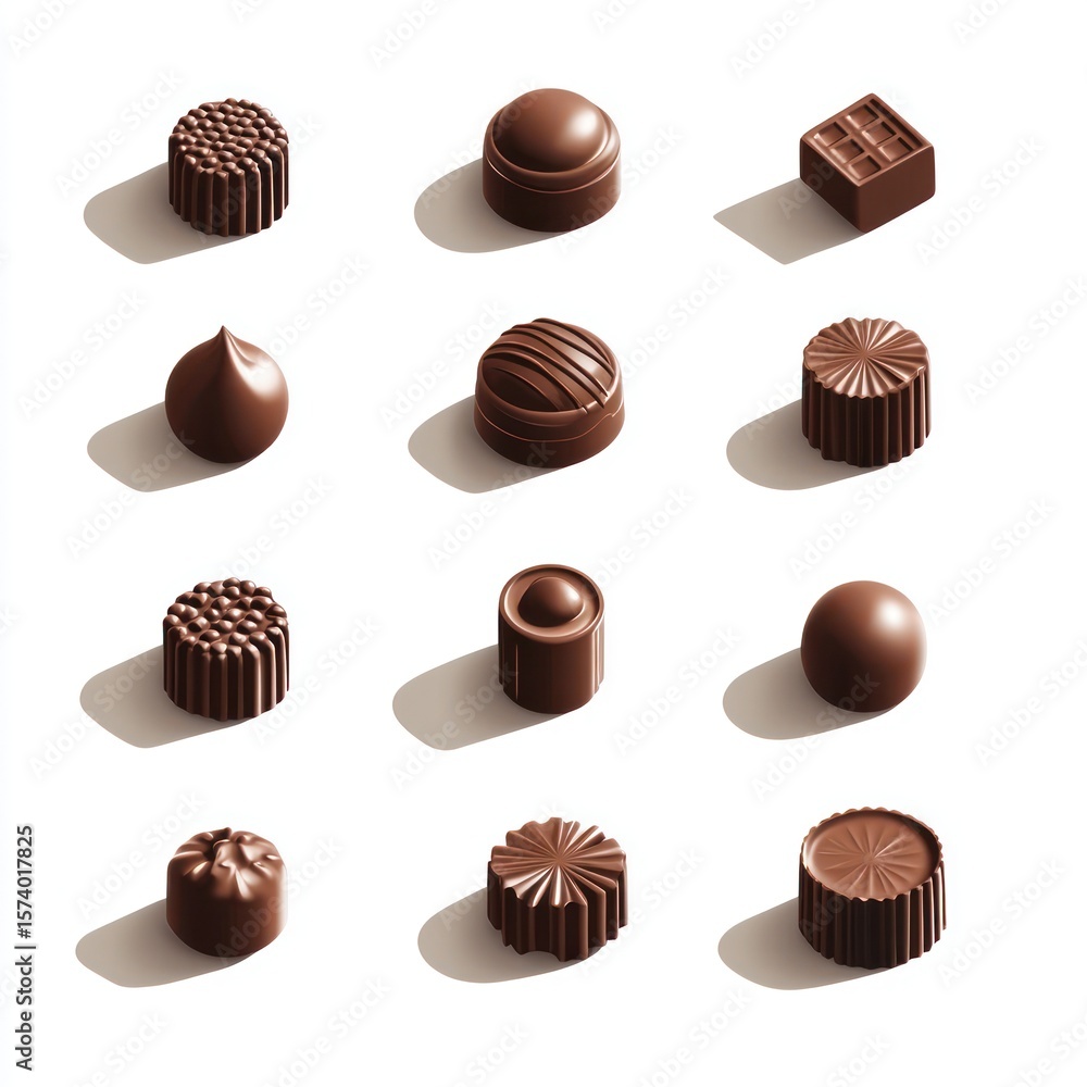 Fototapeta premium Isometric illustration of various chocolate candies