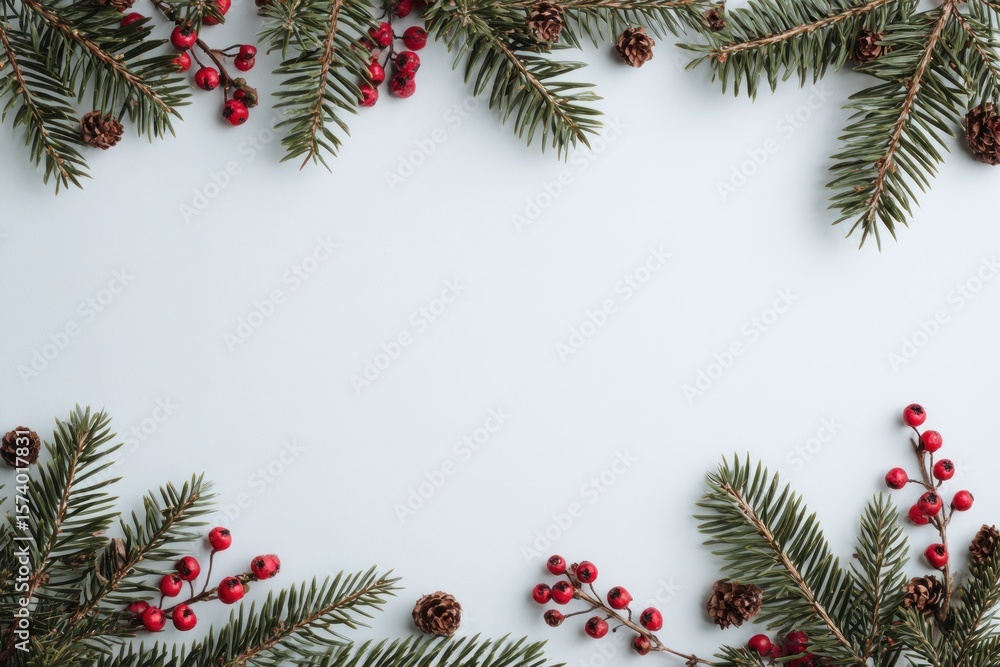 Christmas frame of greenery and berries Christmas frame of greenery and berries
