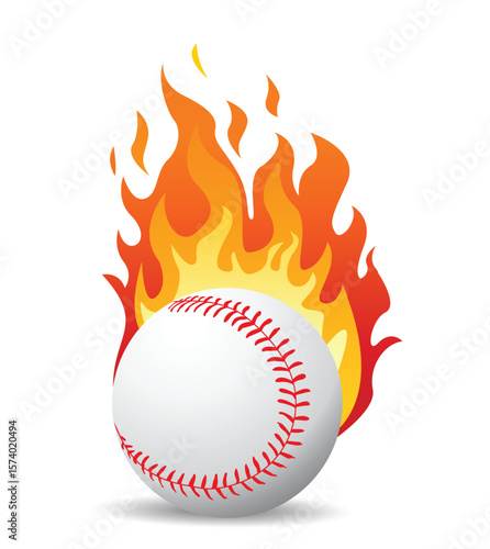 Baseball on fire with background, sport game , vector illustration.