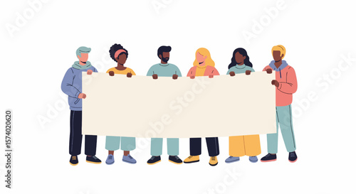 Diverse Group Holding Blank Protest Banner Unity in Action.