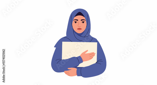 Woman in a Blue Hijab Holding a Blank Sign.