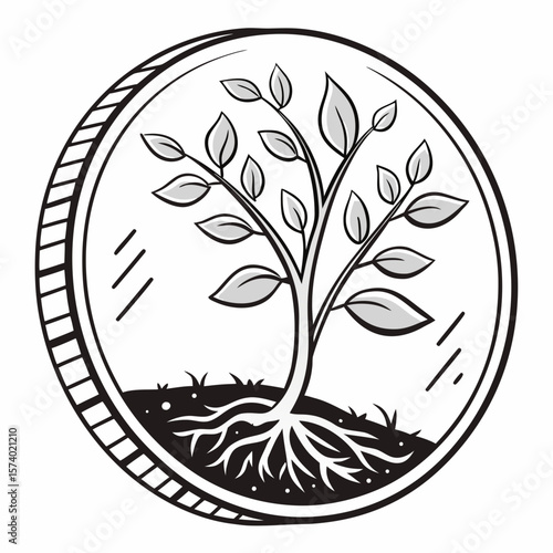 Coin with seedling icon  Eco-Friendly AI Design for Seasonal Sale & Shopping Themes