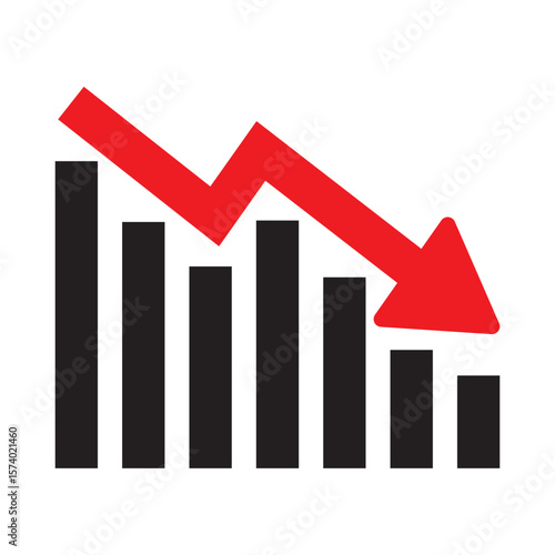 Economic recession, stock price decrease, bankrupt, profit loss icon vector illustration.